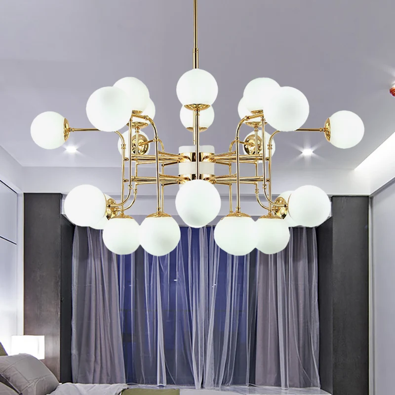 12/16/24 Lights Chandelier Contemporary Verguld Hanging Lamp Ball Opal Glass Shade Gold