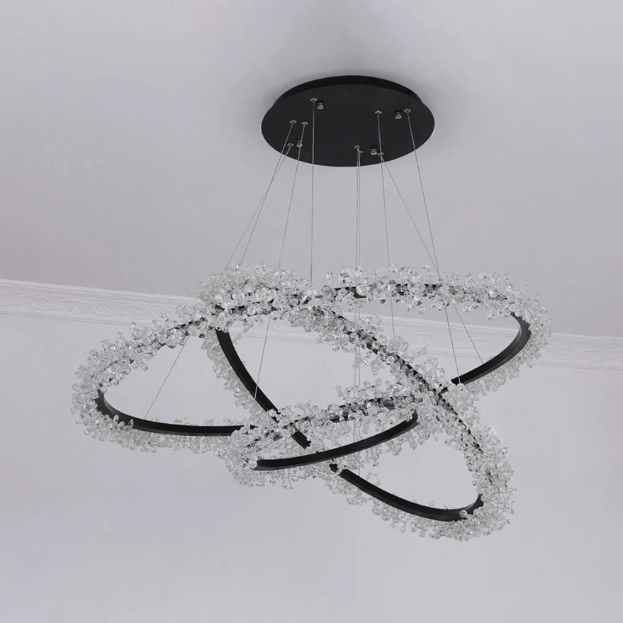 1/2/3-Light Black Ring Pendant Chandelier Contemporain Crystal Accent LED Pendant Light Fixture White/Warm Light Living Ro...