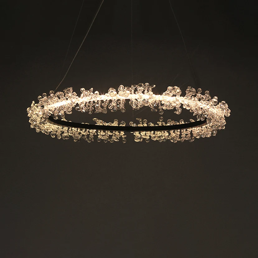 1/2/3-Light Zwart Ring Pendant Chandelier Modern Crystal Accent LED Pendant Light Fixture White/Warm Light Living Room Black