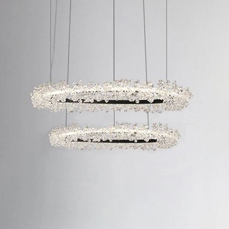 1/2/3-Light Zwart Ring Pendant Chandelier Modern Crystal Accent LED Pendant Light Fixture White/Warm Light Living Room Black