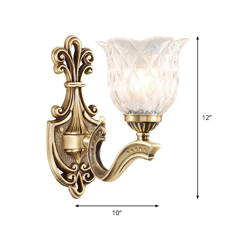 1/2-Head Wall Lighting Idea Cottage Blossom Clear Lattice Glass Messing Sconce Light Fixture Brass