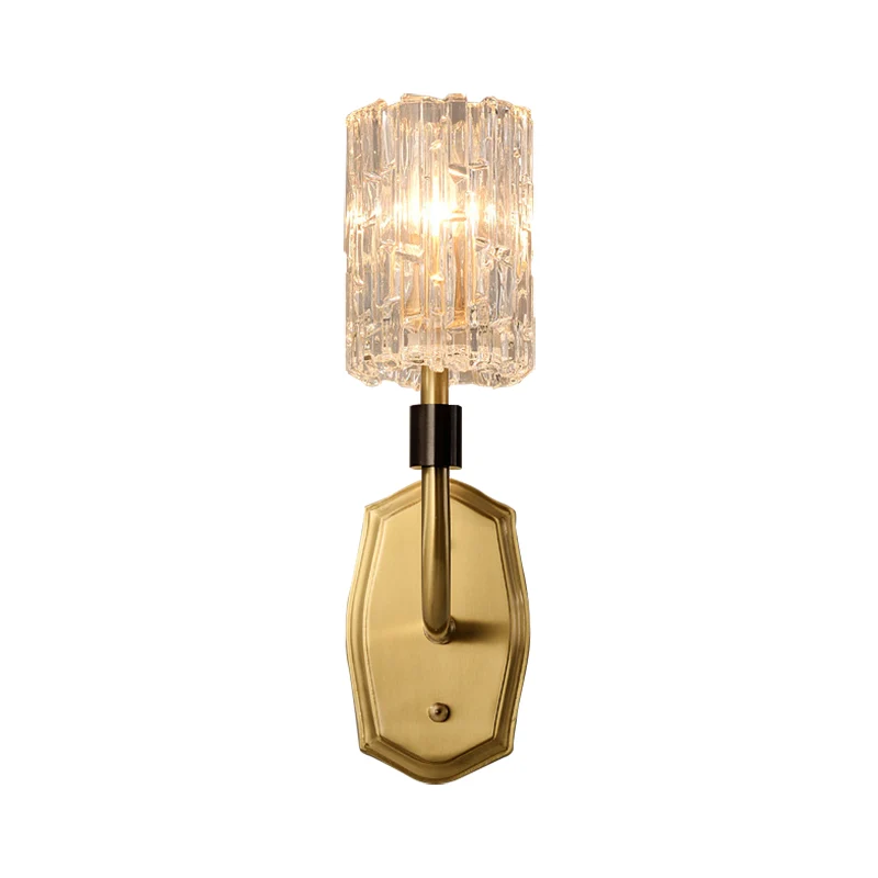 1/2-Light Living Room Wall Mounted Light Modern Brass Sconce Light Cylinder Clear Glazen Shade Brass