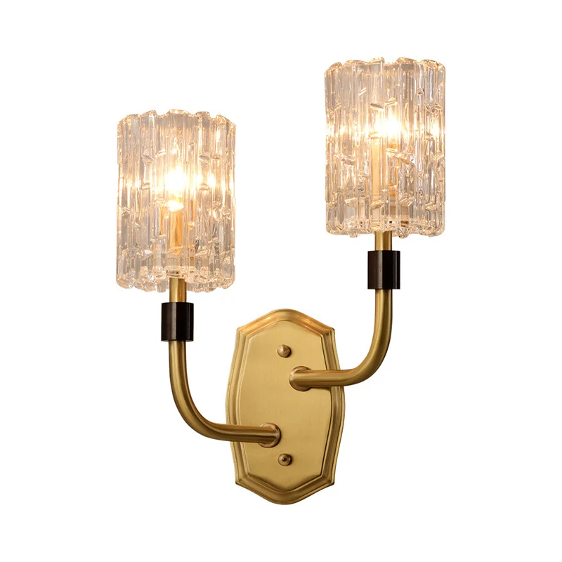 1/2-Light Living Room Wall Mounted Light Modern Brass Sconce Light Cylinder Clear Glazen Shade Brass