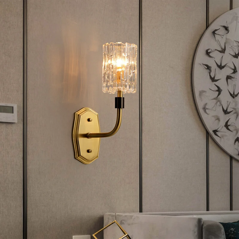 1/2-Light Living Room Wall Mounted Light Modern Brass Sconce Light Cylinder Clear Glazen Shade Brass