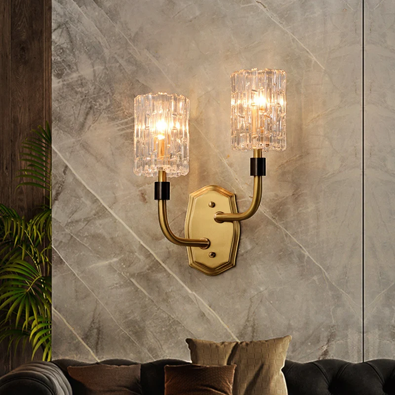 1/2-Light Living Room Wall Mounted Light Modern Brass Sconce Light Cylinder Clear Glazen Shade Brass