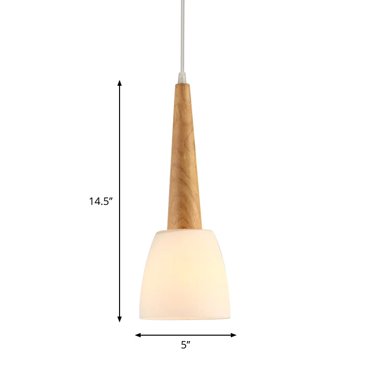 1/3-Light Kitchen Dinette Cluster Pendant Nordic Wood Hanging Light Bell Milk Glaswerk Shade and Handle Wood