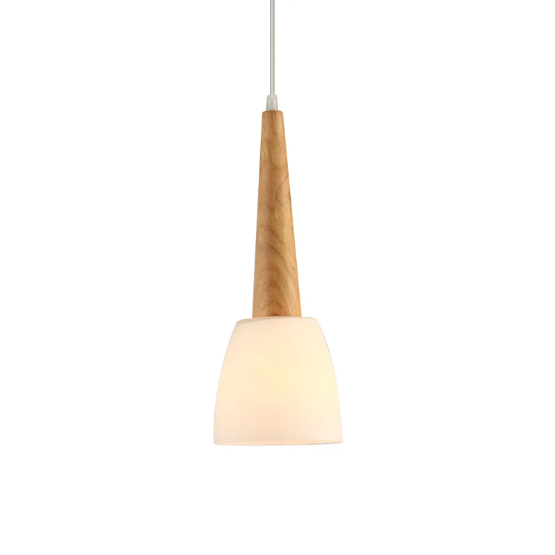 1/3-Light Kitchen Dinette Cluster Pendant Nordic Wood Hanging Light Bell Milk Glaswerk Shade and Handle Wood