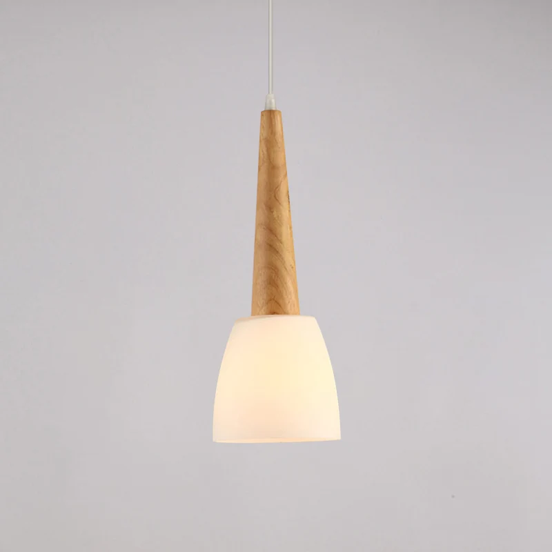 1/3-Light Kitchen Dinette Cluster Pendant Nordic Wood Hanging Light Bell Milk Glaswerk Shade and Handle Wood