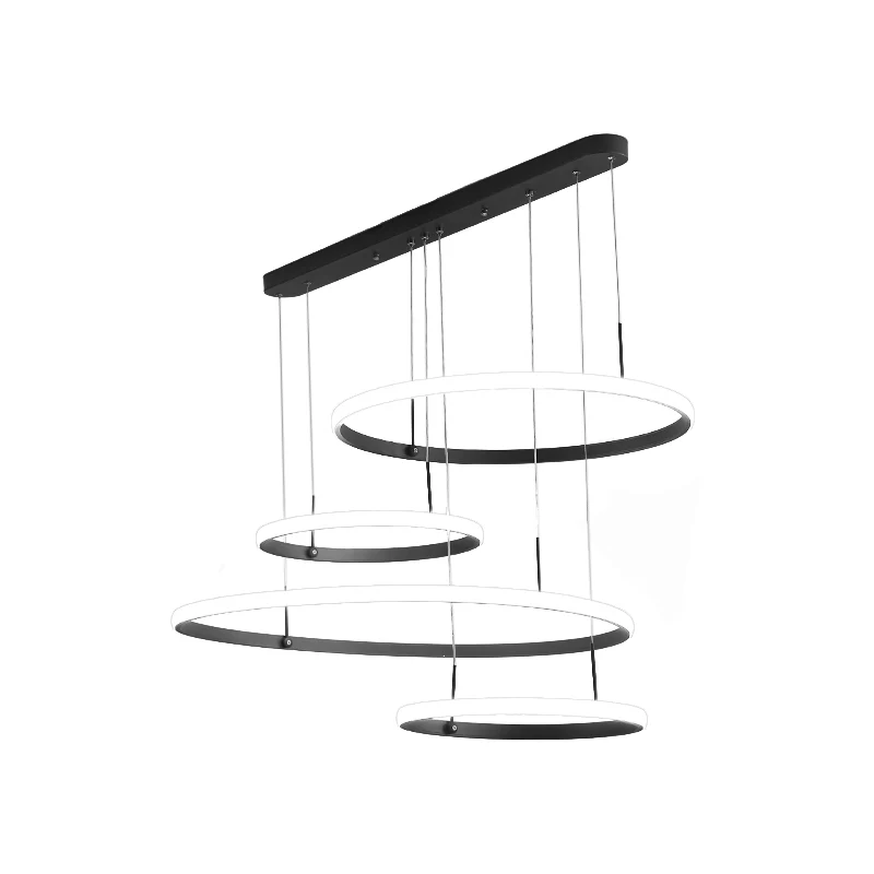 4-Head Living Room LED Chandelier Minimalistisch Black/Coffee Outer Glow Pendant Lamp Circle Acrylic Shade Coffee