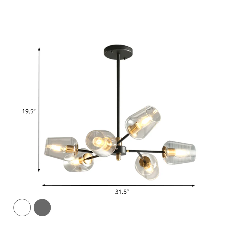 Actueel Cup Shaped Chandelier Lighting Clear/Smoke Gray Glass 6/9 Lights Bedroom Radial Suspension Lamp Black Clear