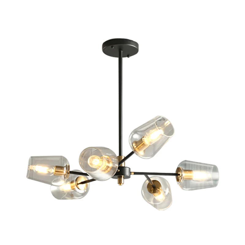 Actueel Cup Shaped Chandelier Lighting Clear/Smoke Gray Glass 6/9 Lights Bedroom Radial Suspension Lamp Black Clear