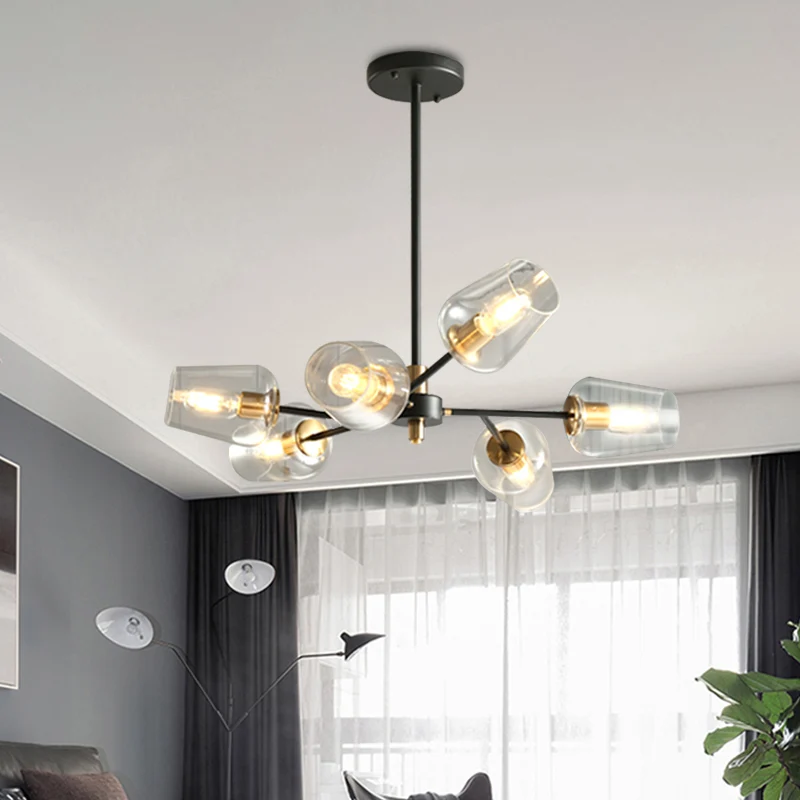 Actueel Cup Shaped Chandelier Lighting Clear/Smoke Gray Glass 6/9 Lights Bedroom Radial Suspension Lamp Black Clear
