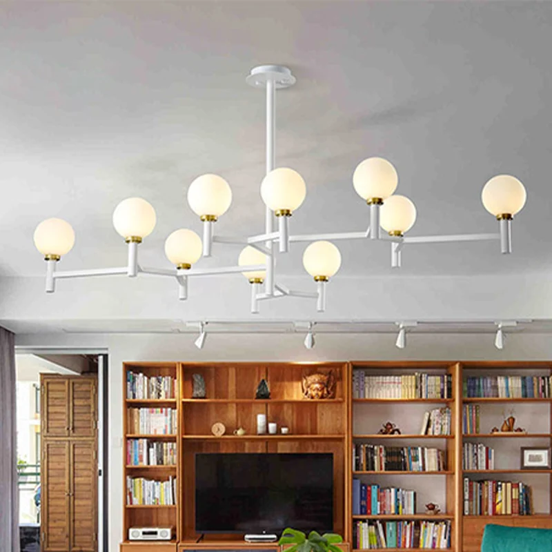 Actueel Orbit Chandelier Pendant White Glass 10-Head Living Room Island Light Black/White/Gold Black