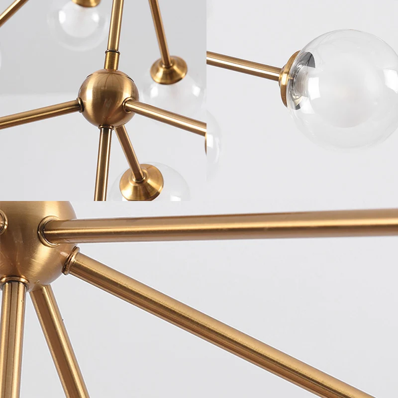 Actueel Sputnik Metal Chandelier Lighting 4/7/10 Lights Hanging Ceiling Lamp Clear Glass Sphere Shade Bedroom Gold