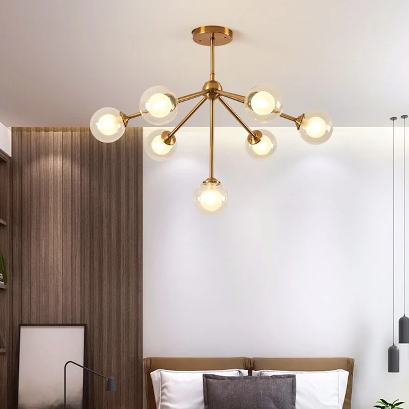Actueel Sputnik Metal Chandelier Lighting 4/7/10 Lights Hanging Ceiling Lamp Clear Glass Sphere Shade Bedroom Gold