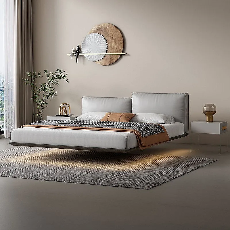 Actueel Style Upholstered Headboard/white Grey Leather Suspension Bed White