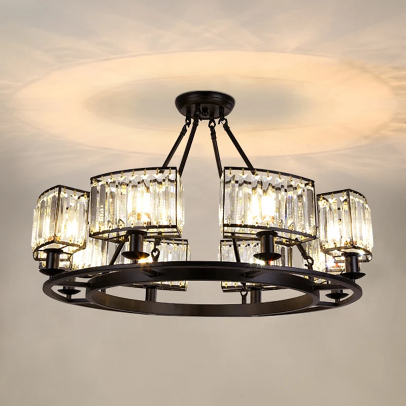 Artistic Ring Shaped Suspension Light Clear Crystal Living Room Chandelier Light Ravenzwart Black