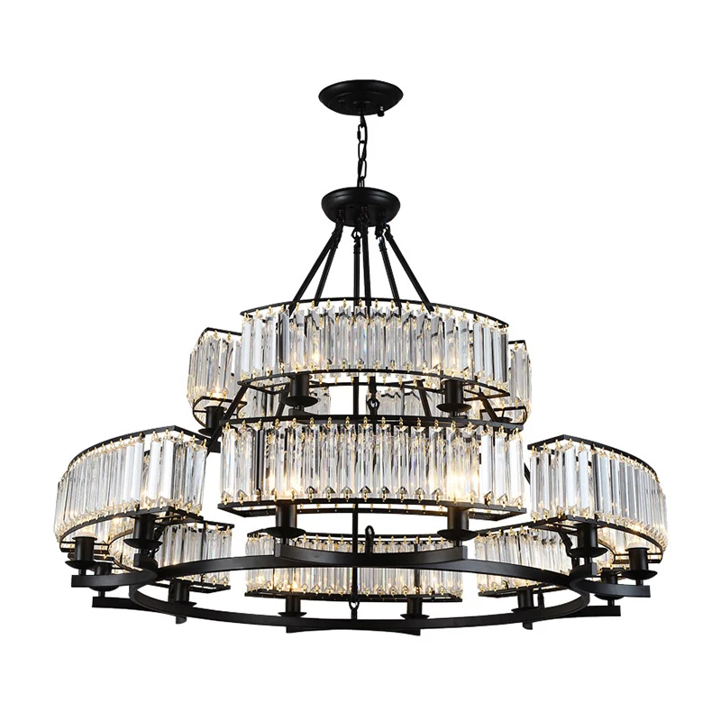 Artistic Ring Shaped Suspension Light Clear Crystal Living Room Chandelier Light Ravenzwart Black