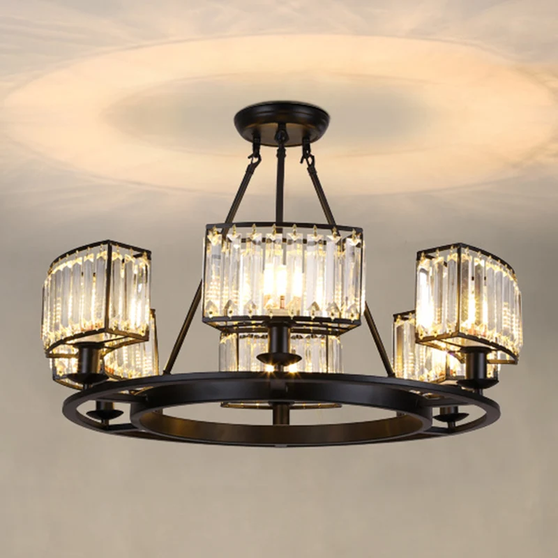 Artistic Ring Shaped Suspension Light Clear Crystal Living Room Chandelier Light Ravenzwart Black