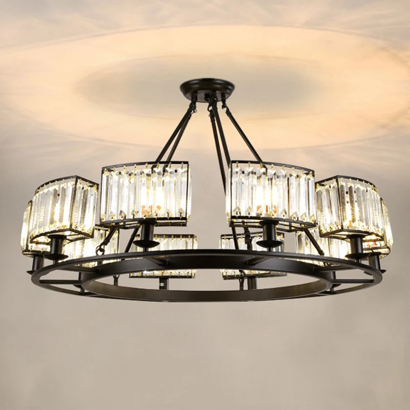 Artistic Ring Shaped Suspension Light Clear Crystal Living Room Chandelier Light Ravenzwart Black