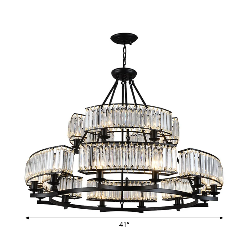 Artistic Ring Shaped Suspension Light Clear Crystal Living Room Chandelier Light Ravenzwart Black