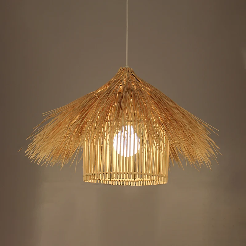 Asian 1 Head Ceiling Light Coffee/Flaxen Handcrafted Pendant Lighting Fixture Bamboevezel Shade Coffee
