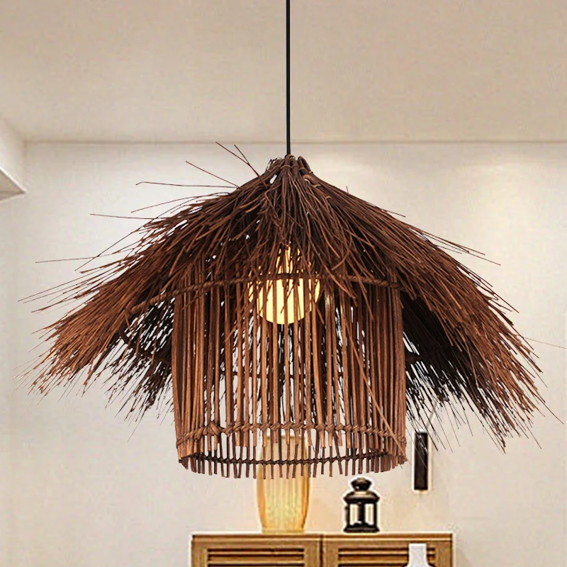 Asian 1 Head Ceiling Light Coffee/Flaxen Met vakmanschap Pendant Lighting Fixture Bamboo Shade Coffee