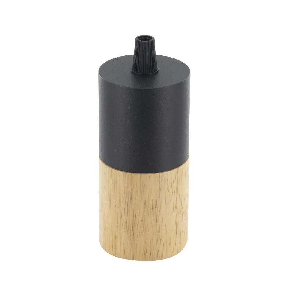 Bi-material wood/metal lamp holder, zwart