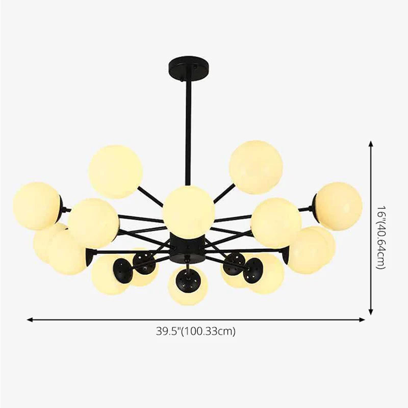 Black Metal Hanging Chandelier Light Modern Opal Glaswerk Shade Ceiling Chandelier Living Room Black
