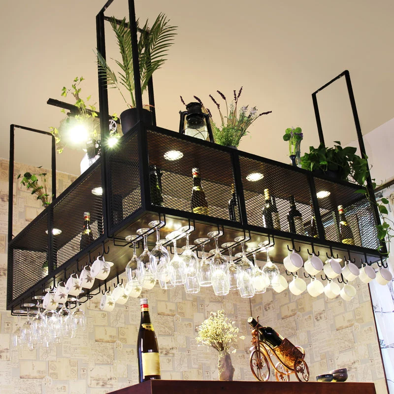Black Metal Hanging Wine Holder Glaswerk Holder & Storage Shelf 39l