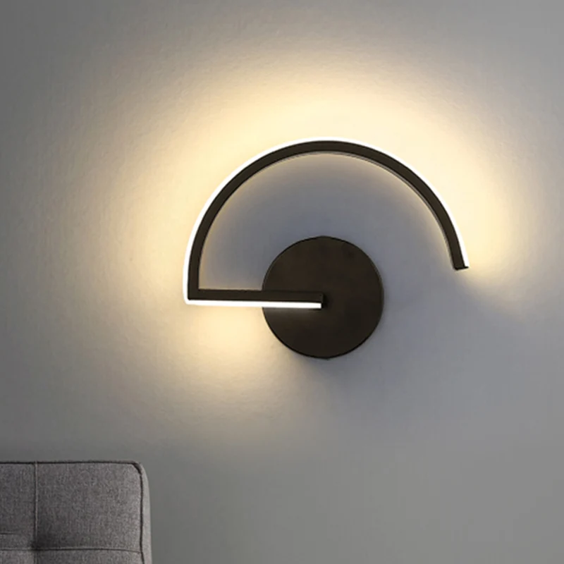 Black Semicircle Wall Light Minimalist LED Ijzer Wall Mount Sconce Bedroom Warm/White Light Black