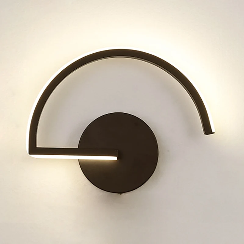 Black Semicircle Wall Light Minimalist LED Ijzer Wall Mount Sconce Bedroom Warm/White Light Black