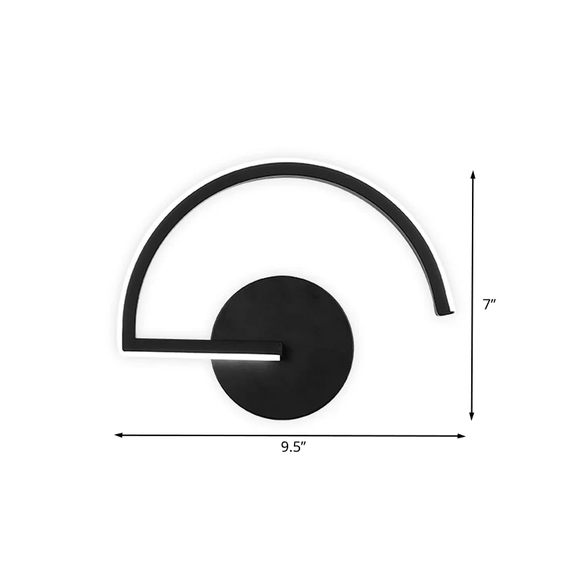 Black Semicircle Wall Light Strak LED Iron Wall Mount Sconce Bedroom Warm/White Light Black