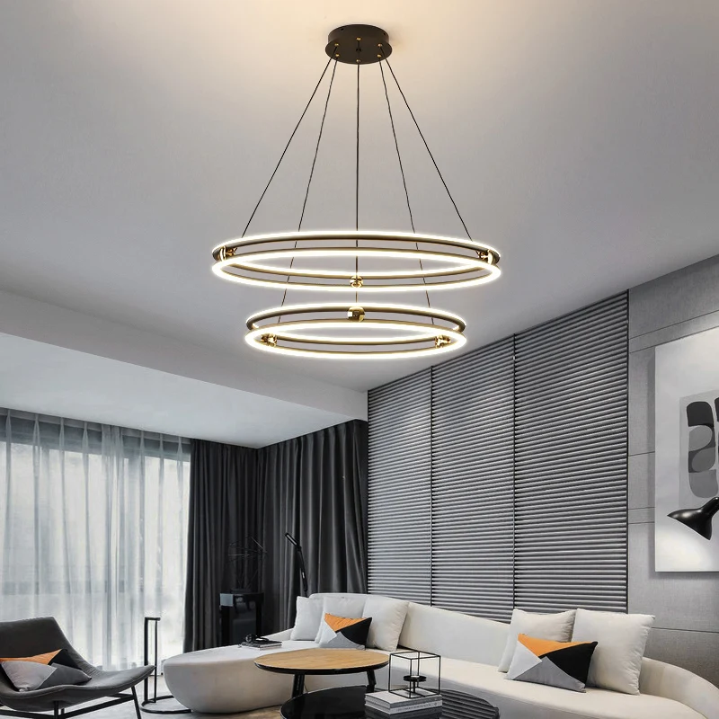Black and White Circle Chandelier Minimalistic Lichtmetaal LED Hanging Light Dining Room Black