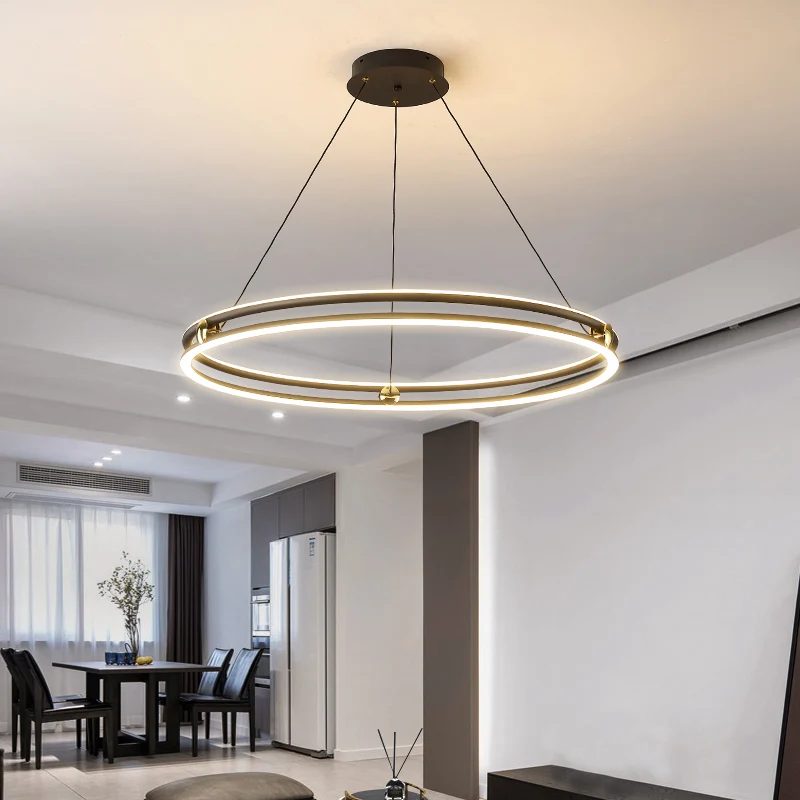 Black and White Circle Chandelier Minimalistic Lichtmetaal LED Hanging Light Dining Room Black