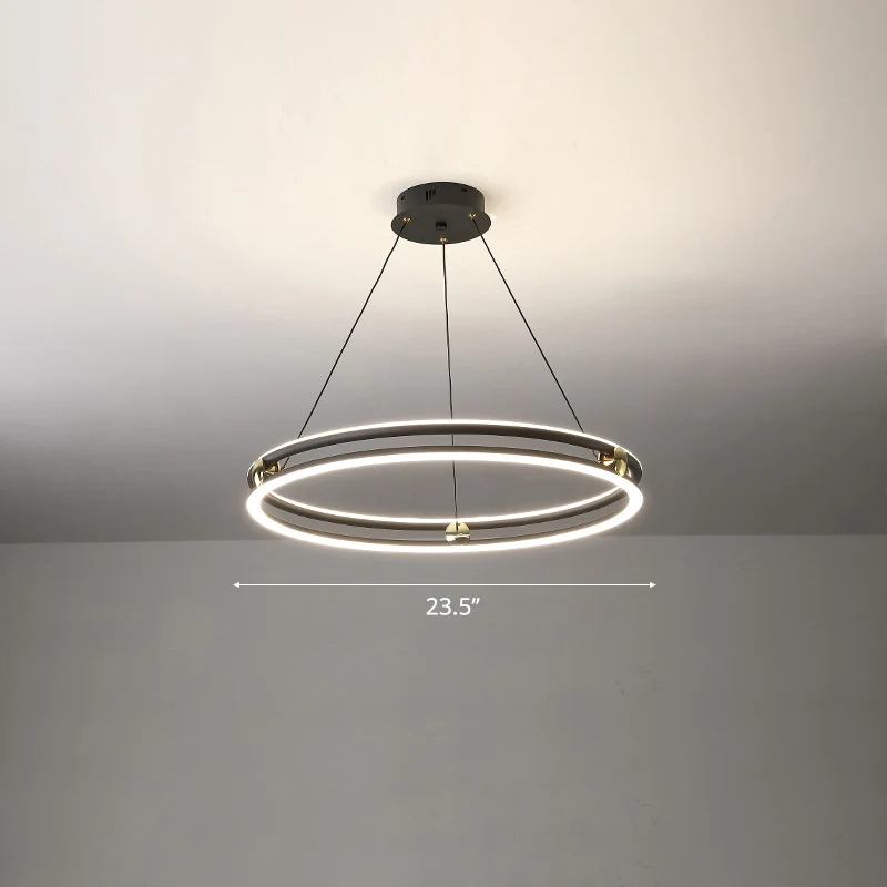 Black and White Circle Chandelier Minimalistic Lichtmetaal LED Hanging Light Dining Room Black