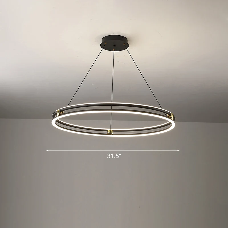 Black and White Circle Chandelier Minimalistic Lichtmetaal LED Hanging Light Dining Room Black