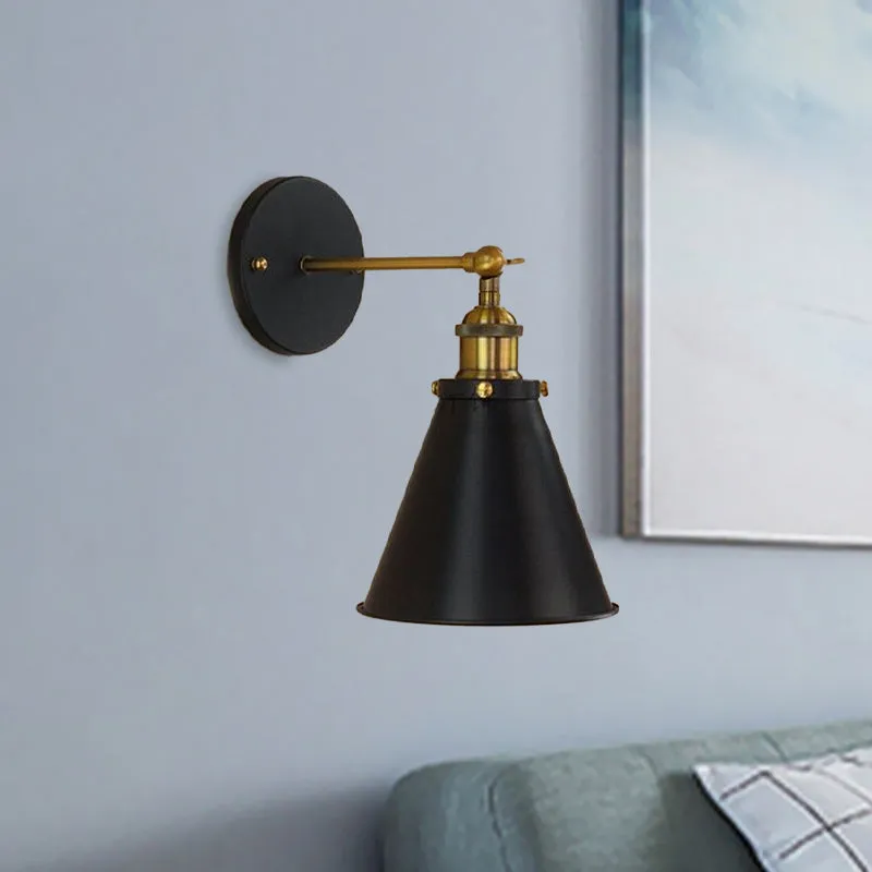 Black/Brass 1 Bulb Sconce Lighting Industrial Stylish Metaal Conic Shade Wall Lighting Living Room Black