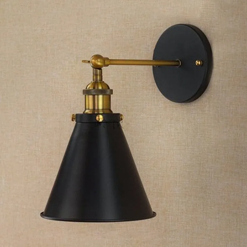 Black/Brass 1 Bulb Sconce Lighting Industrial Stylish Metaal Conic Shade Wall Lighting Living Room Black