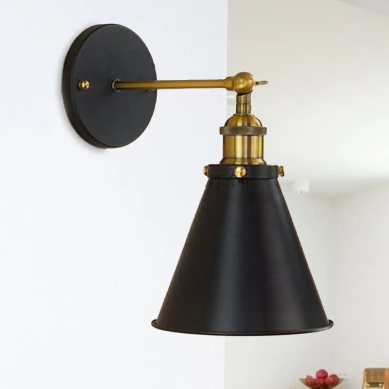 Black/Brass 1 Bulb Sconce Lighting Industrial Stylish Metaal Conic Shade Wall Lighting Living Room Black