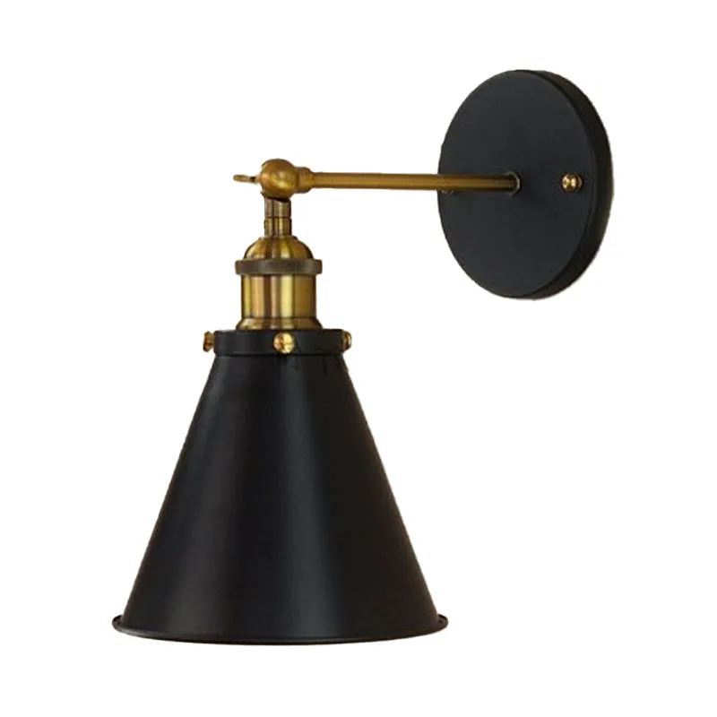 Black/Brass 1 Bulb Sconce Lighting Industrial Stylish Metaal Conic Shade Wall Lighting Living Room Black