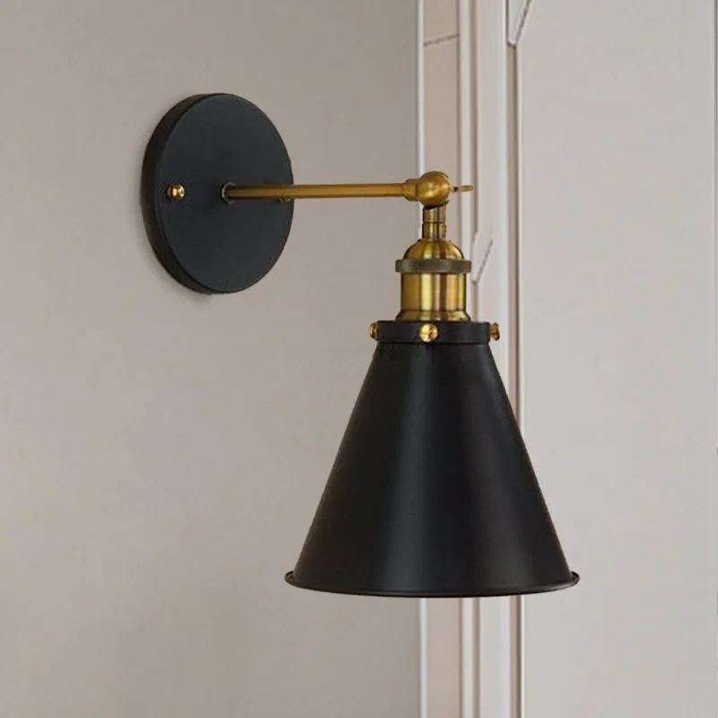 Black/Brass 1 Bulb Sconce Lighting Industrial Stylish Van metaal Conic Shade Wall Lighting Living Room Black