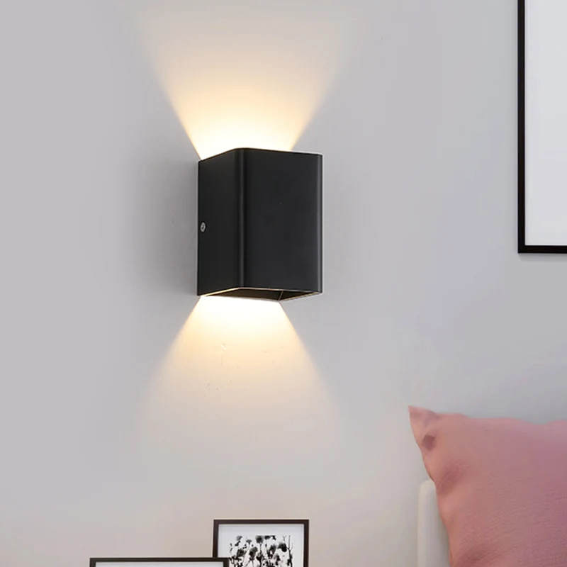 Black/White Cube Shade Wall Mount Light Contemporary LED Metallic Wall Lamp Bedside, Warm/White Lighting White