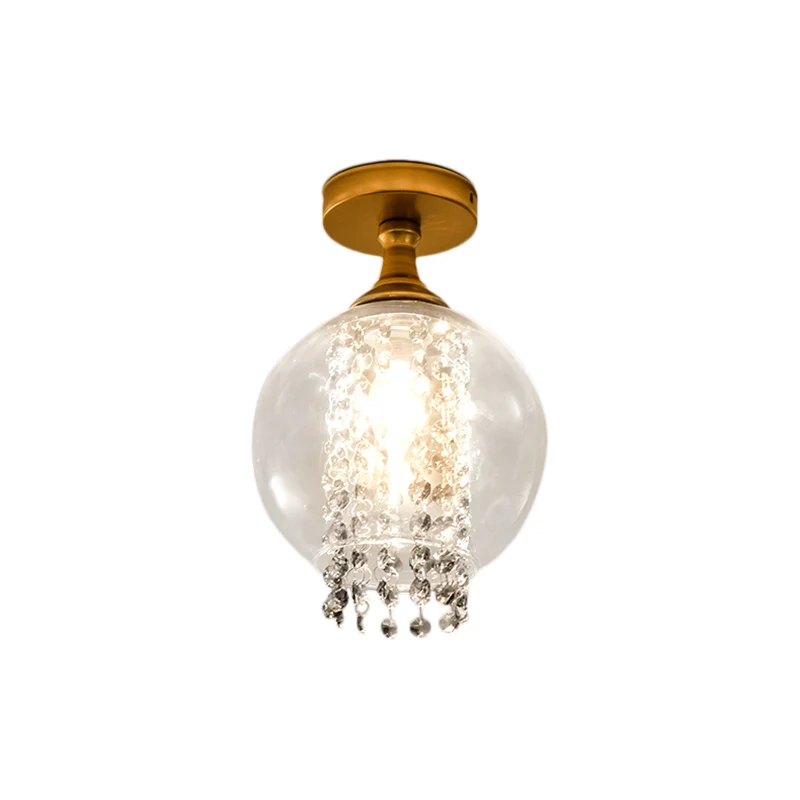 1 bol/cilinder semi-inbouwlamp Moderne plafondlamp van glas en metaal met kristallen kraalaccent messing afwerking