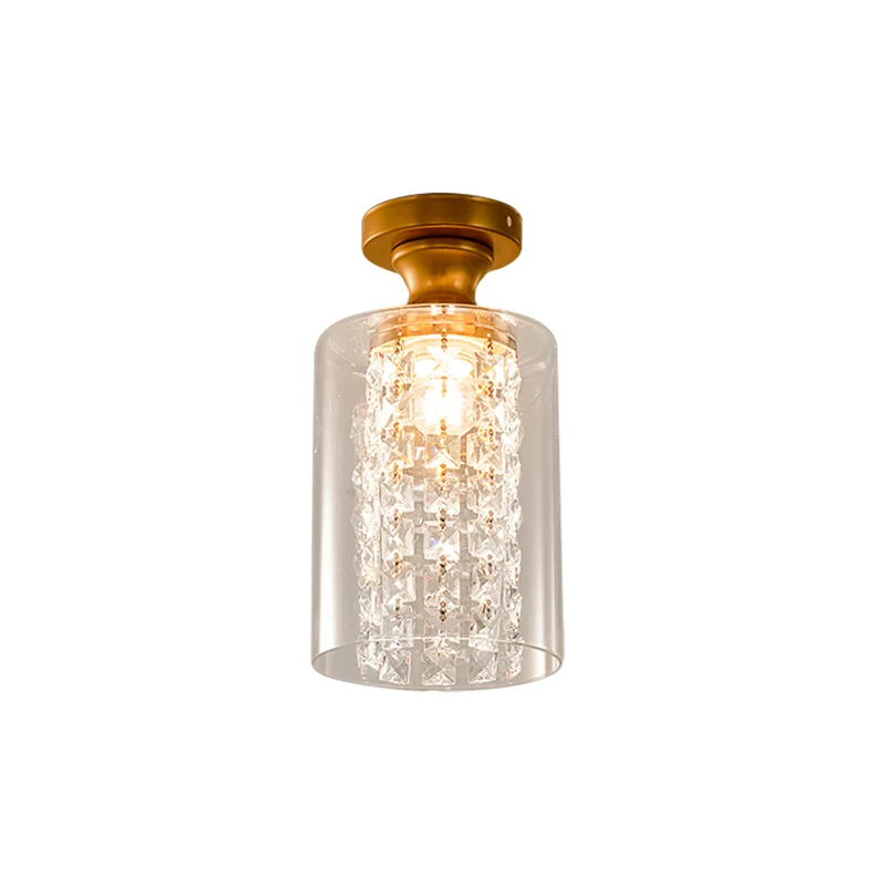 1 bol/cilinder semi-inbouwlamp Moderne plafondlamp van glas en metaal met kristallen kraalaccent messing afwerking