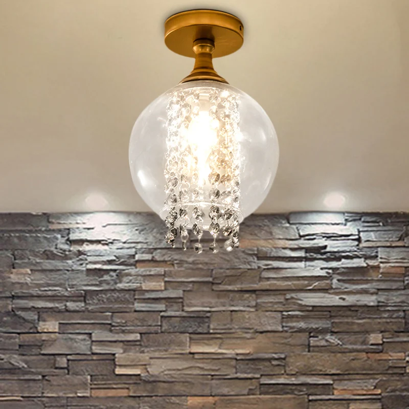 1 bol/cilinder semi-inbouwlamp Moderne plafondlamp van glas en metaal met kristallen kraalaccent messing afwerking