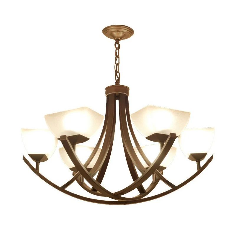 Bowl Shade Frost Glass Suspension Light Rustic Living Room Chandelier Light Roodkoper Copper