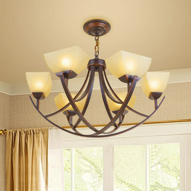 Bowl Shade Frost Glass Suspension Light Rustic Living Room Chandelier Light Roodkoper Copper