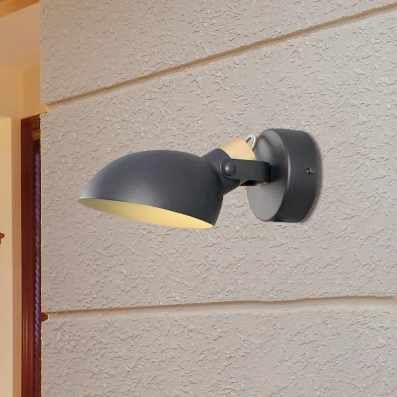 Bowl Shade Metallic Wandkandelaar Zwak Eigentijds 1-lichts Zwart/Wit Afwerking Wandlamp voor Slaapkamer