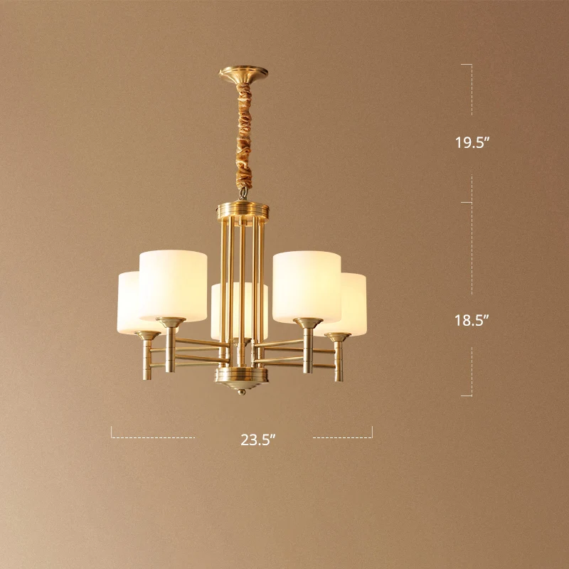 Brass Cylindrical Pendant Lighting Traditional Wit Glass Living Room Chandelier Lamp Brass
